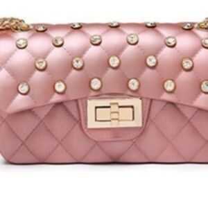 COPY - JEWELED QUILTED JELLY CLUTCH WITH GOLD CHAIN